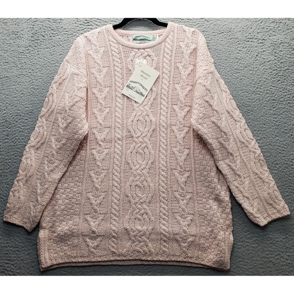 Aran Crafts Sweaters - Vintage Aran Crafts Ireland Knitted Sweater Womens XL Pink Merino Wool Crew Neck